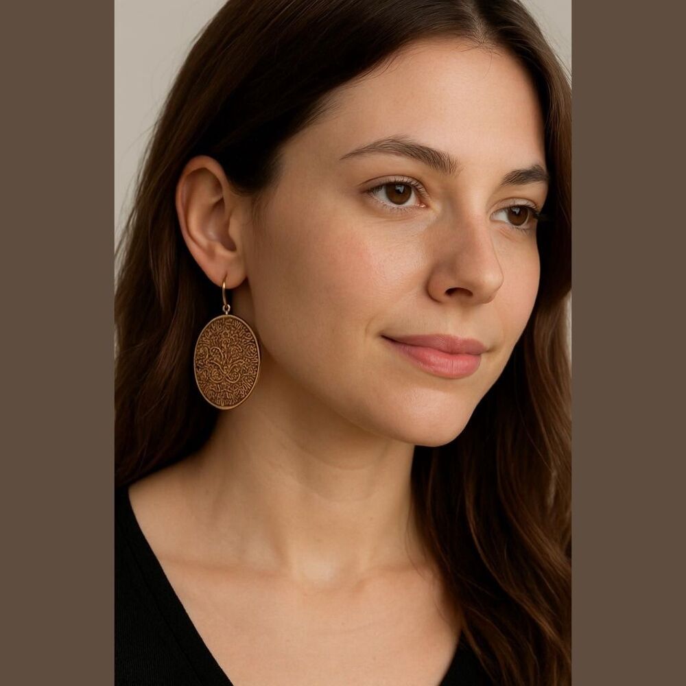 Women's Unbranded Bronze & Black Engraved Drop Earrings One Size